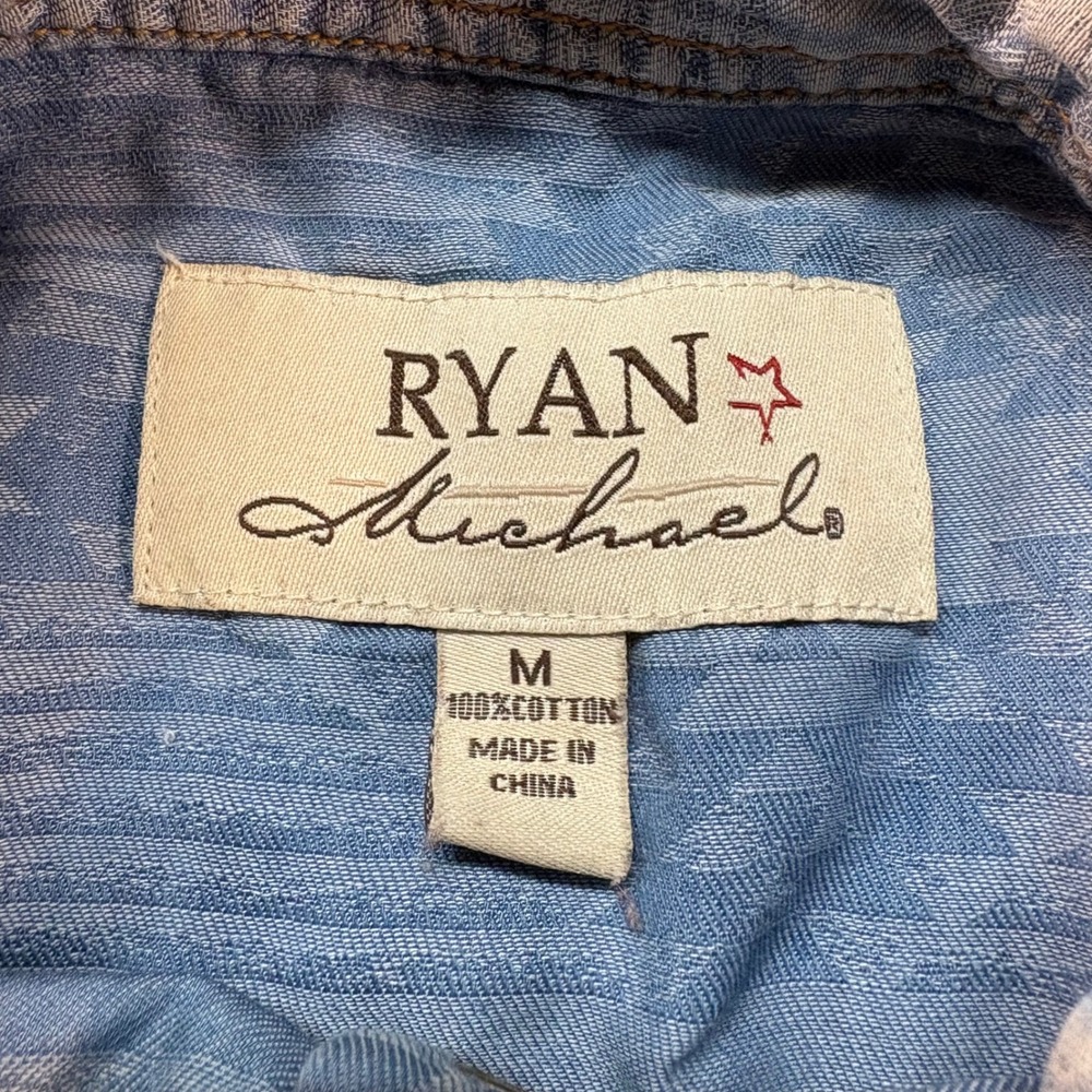Ryan Michael Women Blue Western Shirt Dress Southwest Jacquard Snap Front M - Picture 4 of 6
